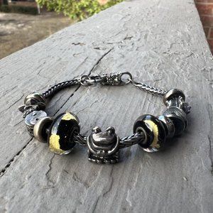 Trollbeads Bracelet LAA Sterling Silver Frog Peace Yellow Gold Black